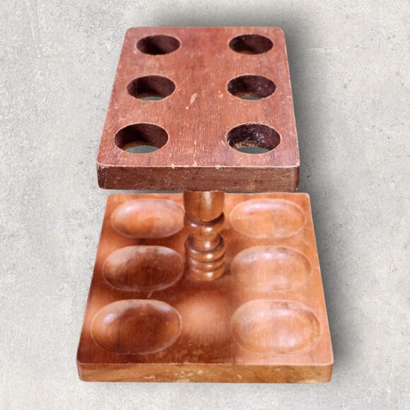 Vintage Wood Tobacco Pipe Stand Holder Rack Mid Century 6 Slot Smoking Tray - Picture 6 of 13